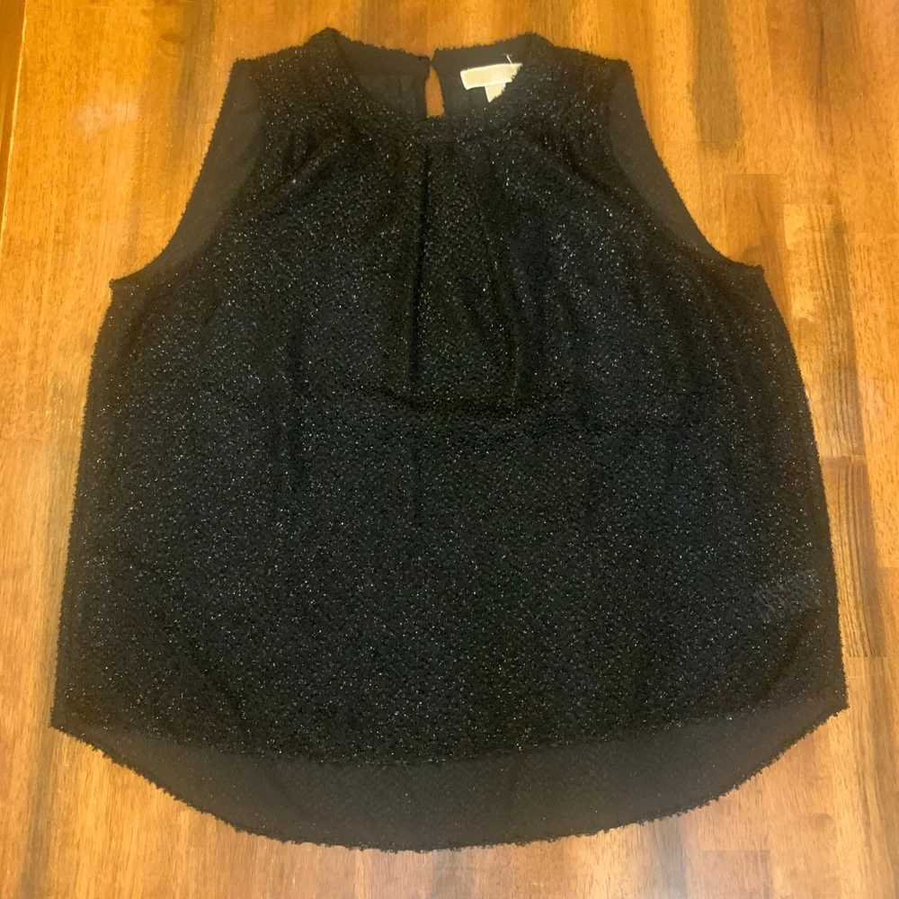 Michael Kors Top XL Black with Shine Sleeveless Keyhole Button Back